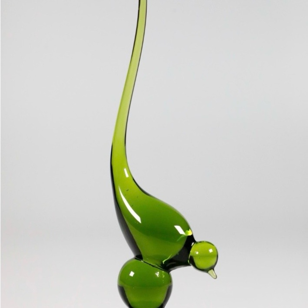 Viking Art Glass Long Tailed Bird Green MCM Avocado Green